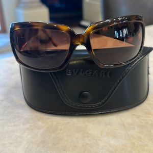 Authentic Bulgari tortoise-shell sunglasses with gold and crystal flowers.